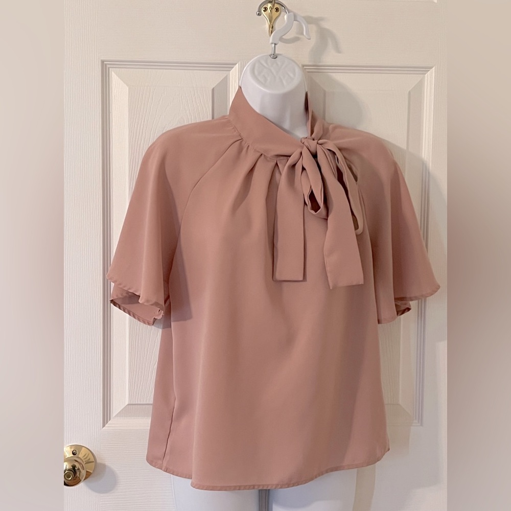 Mauve midi tunic with 1950s necktie bow